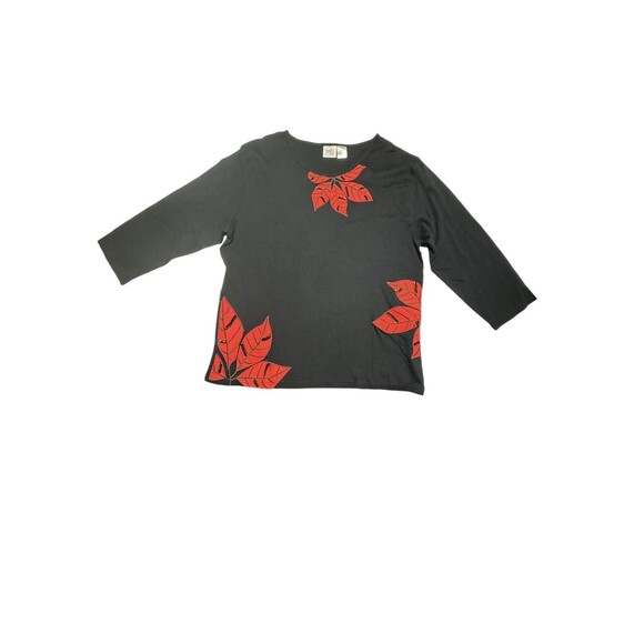 Vintage Peanut Butter & Jelly Black Sweater‎ Red Poinsettia Sequin Women’s XL - Picture 1 of 11